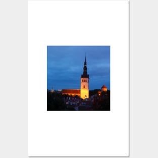 Nicholas Church, Niguliste Kirik, view from Toompea to Lower Town, Old Town at dusk, Tallinn, Estonia, Europe Posters and Art